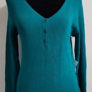 Moda International Teal Long Sleeve Women's Top Size XL Teal V Neck